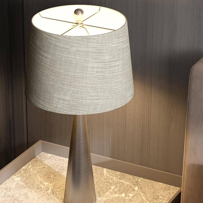 1 Bulb Bedroom Night Table Lighting Simple Silver Nightstand Lamp with Tapered Drum Fabric Shade Clearhalo 'Lamps' 'Table Lamps' Lighting' 1781786-sw