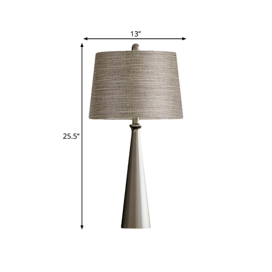 1 Bulb Bedroom Night Table Lighting Simple Silver Nightstand Lamp with Tapered Drum Fabric Shade Clearhalo 'Lamps' 'Table Lamps' Lighting' 1781789