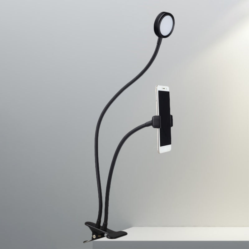 Round Fill Flush Light Contemporary Metal Black/White LED Flexible Vanity Lighting with Clip on Base Black USB Clearhalo 'Cast Iron' 'Glass' 'Industrial' 'Modern wall lights' 'Modern' 'Tiffany' 'Traditional wall lights' 'Vanity Lights' 'Wall Lights' Lighting' 1781790