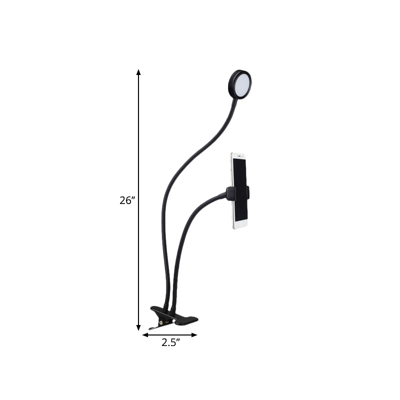 Round Fill Flush Light Contemporary Metal Black/White LED Flexible Vanity Lighting with Clip on Base Clearhalo 'Cast Iron' 'Glass' 'Industrial' 'Modern wall lights' 'Modern' 'Tiffany' 'Traditional wall lights' 'Vanity Lights' 'Wall Lights' Lighting' 1781793
