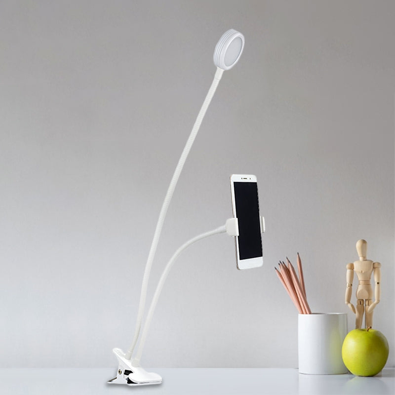 Round Fill Flush Light Contemporary Metal Black/White LED Flexible Vanity Lighting with Clip on Base Clearhalo 'Cast Iron' 'Glass' 'Industrial' 'Modern wall lights' 'Modern' 'Tiffany' 'Traditional wall lights' 'Vanity Lights' 'Wall Lights' Lighting' 1781796