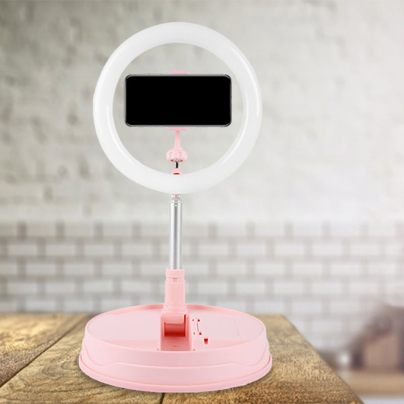 Metallic Round Make-Up Lighting Modern Style USB LED Fill-in Flash Light in Pink Pink USB Clearhalo 'Cast Iron' 'Glass' 'Industrial' 'Modern wall lights' 'Modern' 'Tiffany' 'Traditional wall lights' 'Vanity Lights' 'Wall Lights' Lighting' 1781799