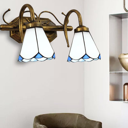 2/3 Lights Conical Wall Mount Light with White Glass Shade Vintage Double Vanity Light for Bathroom 2.0 White Clearhalo 'Industrial' 'Middle century wall lights' 'Tiffany wall lights' 'Tiffany' 'Wall Lamps & Sconces' 'Wall Lights' Lighting' 178179
