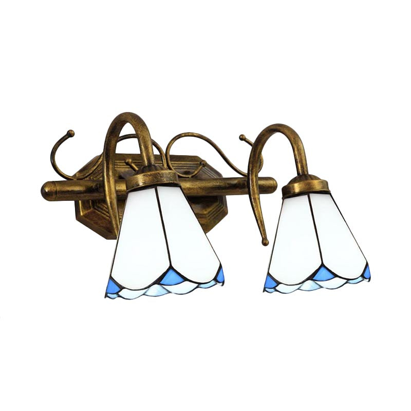2/3 Lights Conical Wall Mount Light with White Glass Shade Vintage Double Vanity Light for Bathroom Clearhalo 'Industrial' 'Middle century wall lights' 'Tiffany wall lights' 'Tiffany' 'Wall Lamps & Sconces' 'Wall Lights' Lighting' 178180