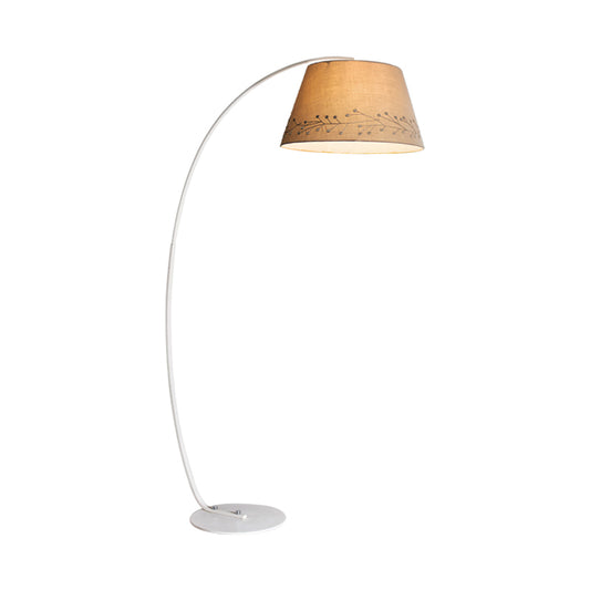 Drum Reading Floor Lighting Simple Fabric 1 Bulb Beige Standing Lamp with Arched Arm for Living Room Clearhalo 'Floor Lamps' 'Lamps' Lighting' 1781834