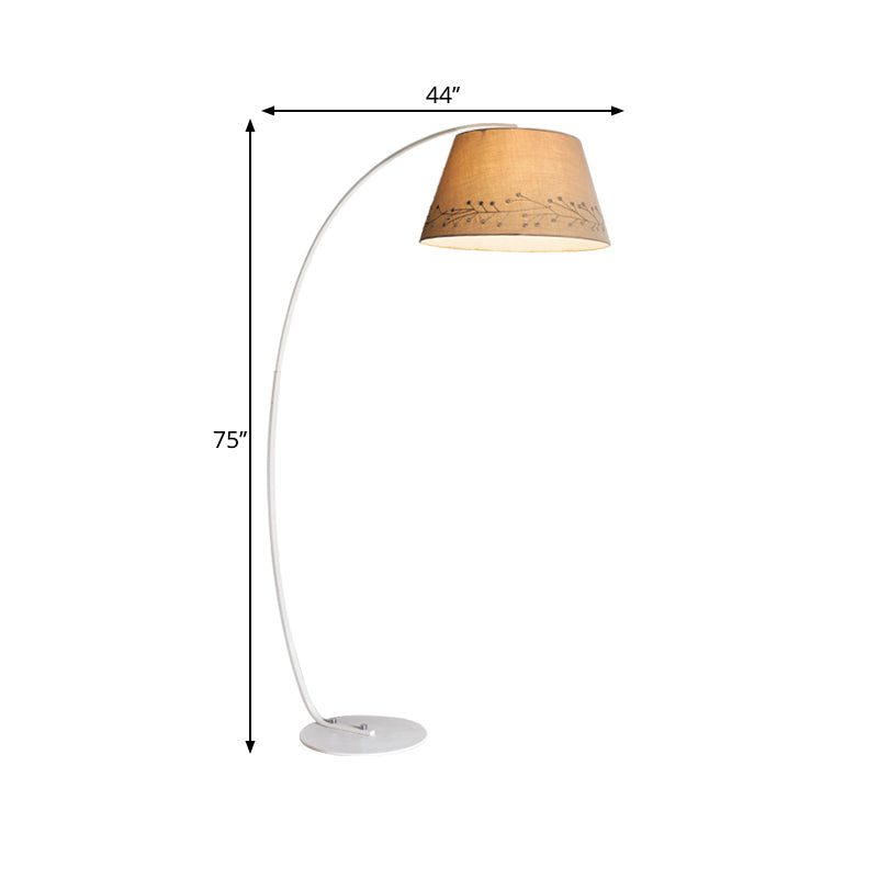 Drum Reading Floor Lighting Simple Fabric 1 Bulb Beige Standing Lamp with Arched Arm for Living Room Clearhalo 'Floor Lamps' 'Lamps' Lighting' 1781835