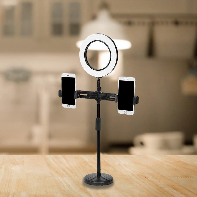 Metal Circle Shaped Make-Up Lamp Modernist LED Fill Lighting in Black with USB Port Clearhalo 'Cast Iron' 'Glass' 'Industrial' 'Modern wall lights' 'Modern' 'Tiffany' 'Traditional wall lights' 'Vanity Lights' 'Wall Lights' Lighting' 1781875