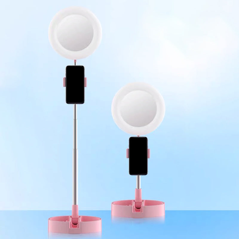 Minimal Ring LED Make-Up Lighting Metal Mobile Phone Holder USB Fill Flush Lamp in Black/White/Pink Clearhalo 'Cast Iron' 'Glass' 'Industrial' 'Modern wall lights' 'Modern' 'Tiffany' 'Traditional wall lights' 'Vanity Lights' 'Wall Lights' Lighting' 1781878
