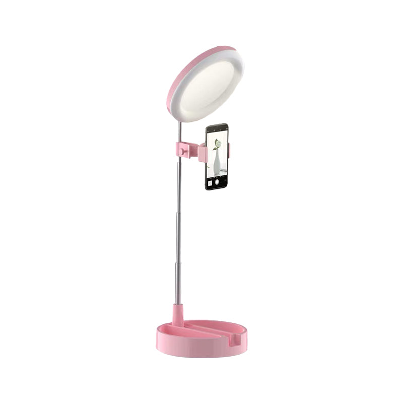 Minimal Ring LED Make-Up Lighting Metal Mobile Phone Holder USB Fill Flush Lamp in Black/White/Pink Clearhalo 'Cast Iron' 'Glass' 'Industrial' 'Modern wall lights' 'Modern' 'Tiffany' 'Traditional wall lights' 'Vanity Lights' 'Wall Lights' Lighting' 1781880