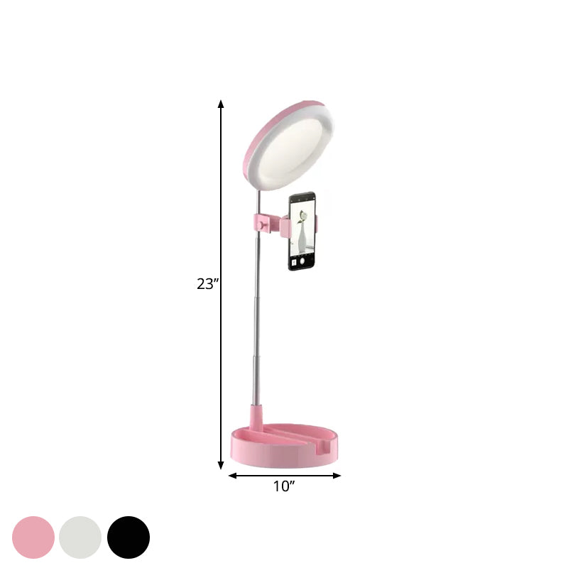 Minimal Ring LED Make-Up Lighting Metal Mobile Phone Holder USB Fill Flush Lamp in Black/White/Pink Clearhalo 'Cast Iron' 'Glass' 'Industrial' 'Modern wall lights' 'Modern' 'Tiffany' 'Traditional wall lights' 'Vanity Lights' 'Wall Lights' Lighting' 1781881