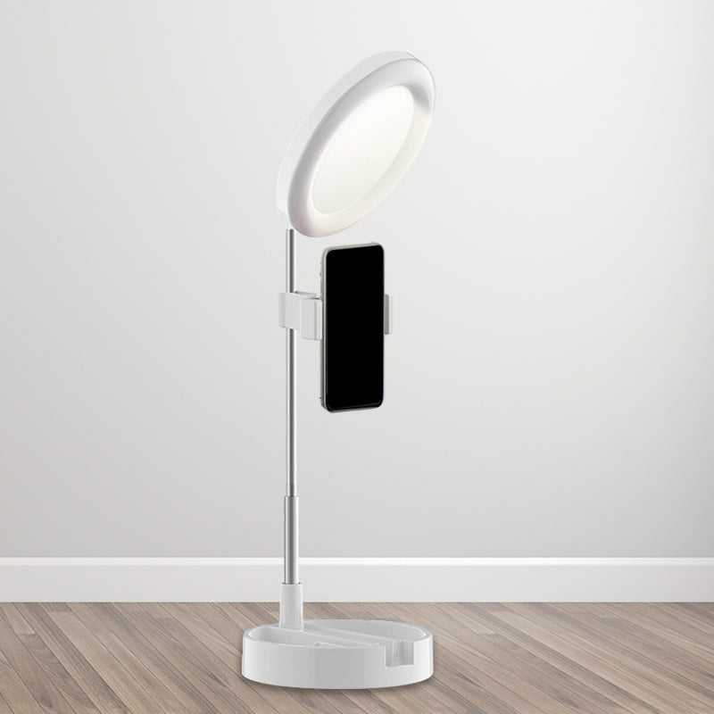 Minimal Ring LED Make-Up Lighting Metal Mobile Phone Holder USB Fill Flush Lamp in Black/White/Pink Clearhalo 'Cast Iron' 'Glass' 'Industrial' 'Modern wall lights' 'Modern' 'Tiffany' 'Traditional wall lights' 'Vanity Lights' 'Wall Lights' Lighting' 1781883