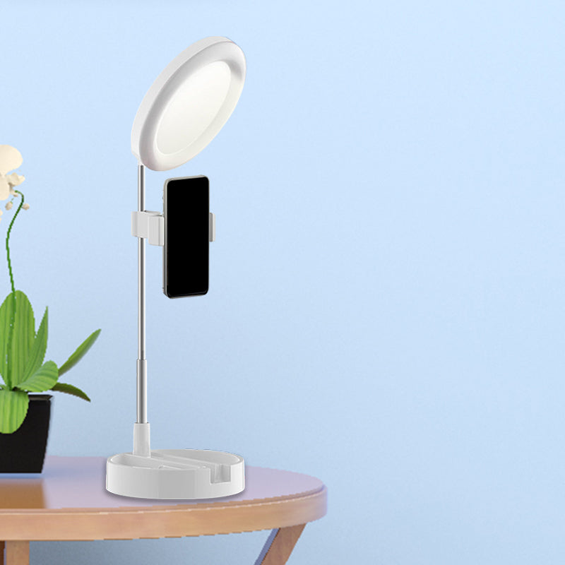 Minimal Ring LED Make-Up Lighting Metal Mobile Phone Holder USB Fill Flush Lamp in Black/White/Pink Clearhalo 'Cast Iron' 'Glass' 'Industrial' 'Modern wall lights' 'Modern' 'Tiffany' 'Traditional wall lights' 'Vanity Lights' 'Wall Lights' Lighting' 1781884