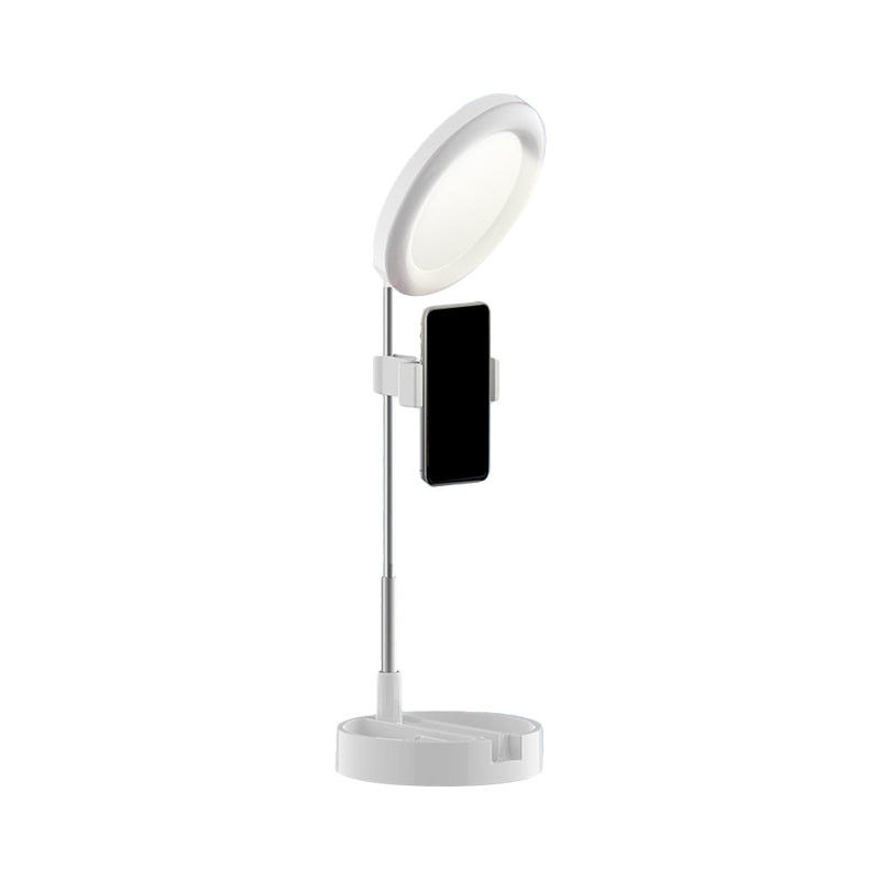 Minimal Ring LED Make-Up Lighting Metal Mobile Phone Holder USB Fill Flush Lamp in Black/White/Pink Clearhalo 'Cast Iron' 'Glass' 'Industrial' 'Modern wall lights' 'Modern' 'Tiffany' 'Traditional wall lights' 'Vanity Lights' 'Wall Lights' Lighting' 1781885