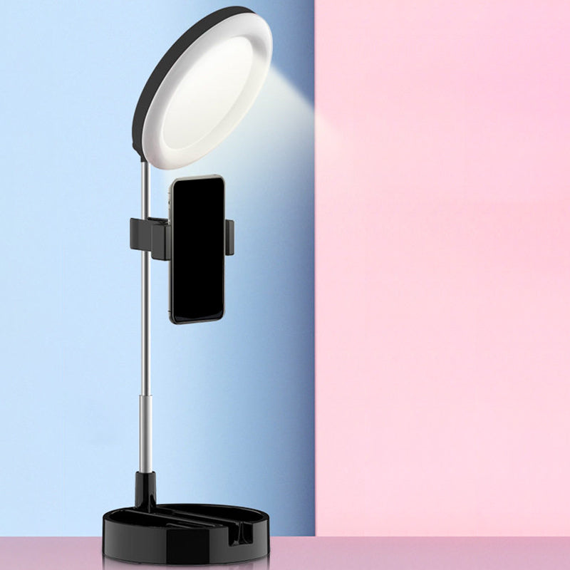 Minimal Ring LED Make-Up Lighting Metal Mobile Phone Holder USB Fill Flush Lamp in Black/White/Pink Black USB Clearhalo 'Cast Iron' 'Glass' 'Industrial' 'Modern wall lights' 'Modern' 'Tiffany' 'Traditional wall lights' 'Vanity Lights' 'Wall Lights' Lighting' 1781886