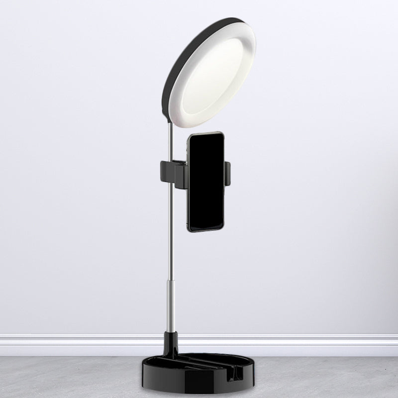 Minimal Ring LED Make-Up Lighting Metal Mobile Phone Holder USB Fill Flush Lamp in Black/White/Pink Clearhalo 'Cast Iron' 'Glass' 'Industrial' 'Modern wall lights' 'Modern' 'Tiffany' 'Traditional wall lights' 'Vanity Lights' 'Wall Lights' Lighting' 1781887
