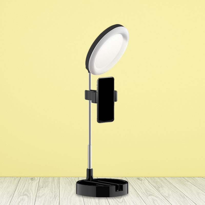Minimal Ring LED Make-Up Lighting Metal Mobile Phone Holder USB Fill Flush Lamp in Black/White/Pink Clearhalo 'Cast Iron' 'Glass' 'Industrial' 'Modern wall lights' 'Modern' 'Tiffany' 'Traditional wall lights' 'Vanity Lights' 'Wall Lights' Lighting' 1781888