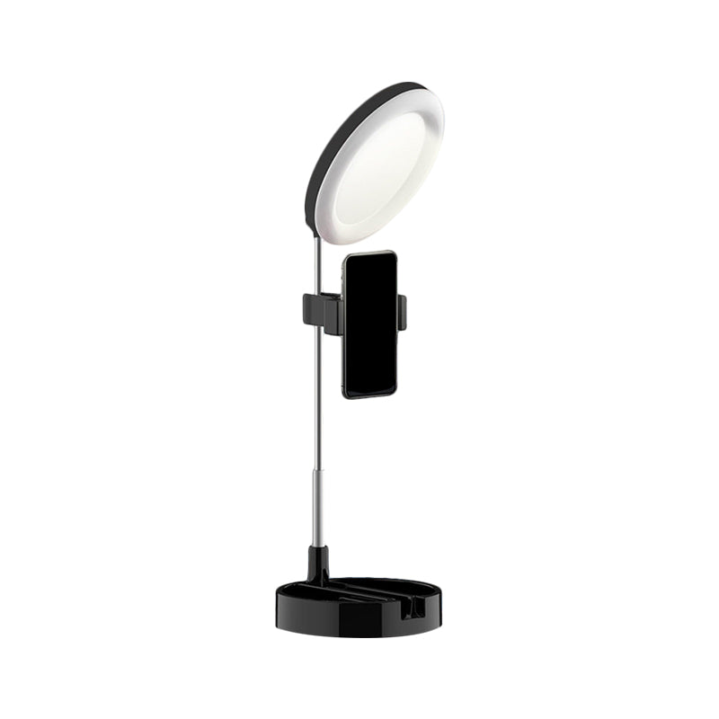 Minimal Ring LED Make-Up Lighting Metal Mobile Phone Holder USB Fill Flush Lamp in Black/White/Pink Clearhalo 'Cast Iron' 'Glass' 'Industrial' 'Modern wall lights' 'Modern' 'Tiffany' 'Traditional wall lights' 'Vanity Lights' 'Wall Lights' Lighting' 1781889