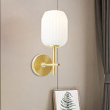 1 Light Bedside Wall Light Fixture Simple Gold Wall Sconce with Lantern Cream Glass Shade Gold Clearhalo 'Cast Iron' 'Glass' 'Industrial' 'Modern wall lights' 'Modern' 'Tiffany' 'Traditional wall lights' 'Wall Lamps & Sconces' 'Wall Lights' Lighting' 1781908