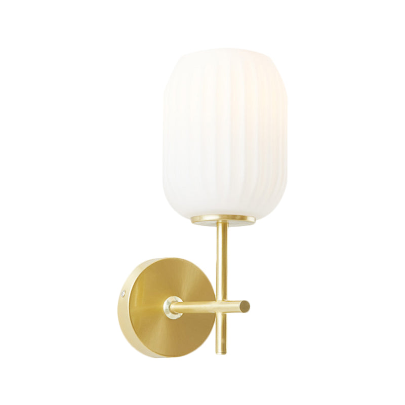 1 Light Bedside Wall Light Fixture Simple Gold Wall Sconce with Lantern Cream Glass Shade Clearhalo 'Cast Iron' 'Glass' 'Industrial' 'Modern wall lights' 'Modern' 'Tiffany' 'Traditional wall lights' 'Wall Lamps & Sconces' 'Wall Lights' Lighting' 1781910