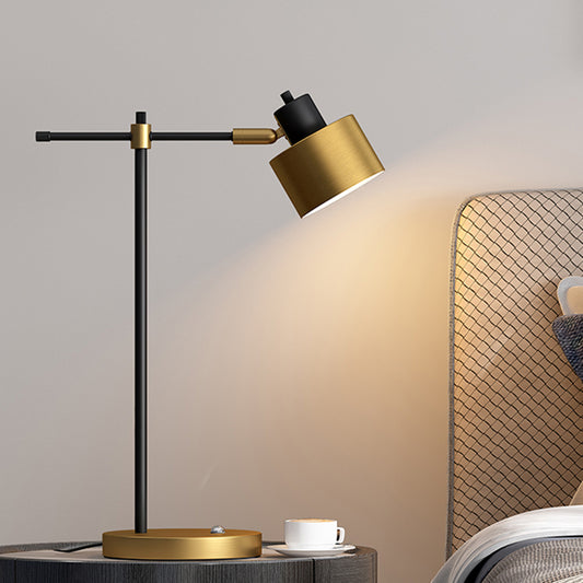 Drum Nightstand Lighting Contemporary Metal 1- Light Brass Table Lamp with Right Angle Arm for Living Room Brass Clearhalo 'Lamps' 'Table Lamps' Lighting' 1781916