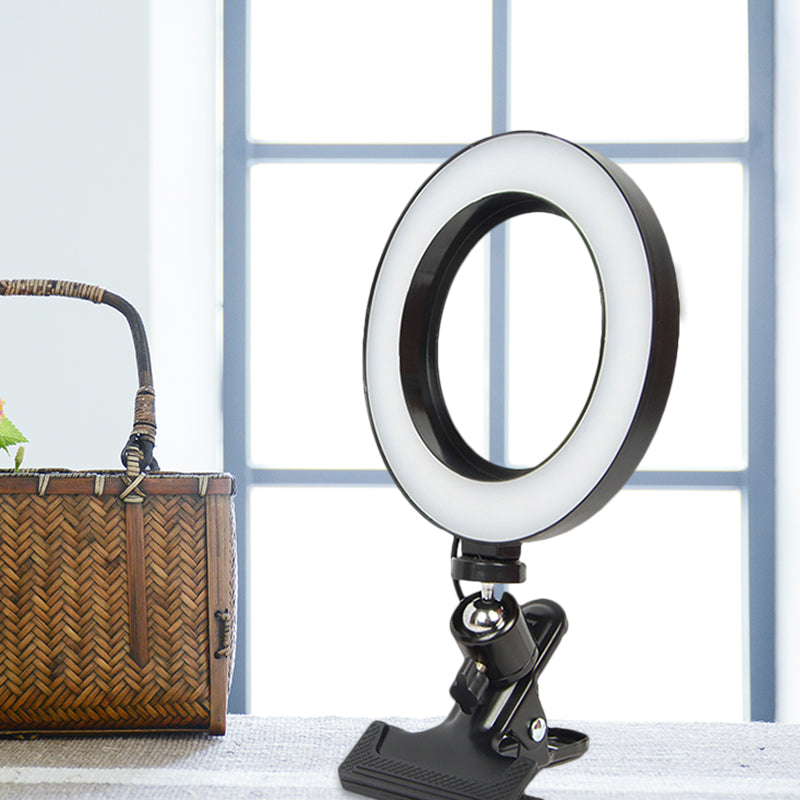 Mobile Phone Support LED Portable Mirror Light Minimalist Black Clip on Fill Flush Lamp with Circle Metal Shade Clearhalo 'Cast Iron' 'Glass' 'Industrial' 'Modern wall lights' 'Modern' 'Tiffany' 'Traditional wall lights' 'Vanity Lights' 'Wall Lights' Lighting' 1781921