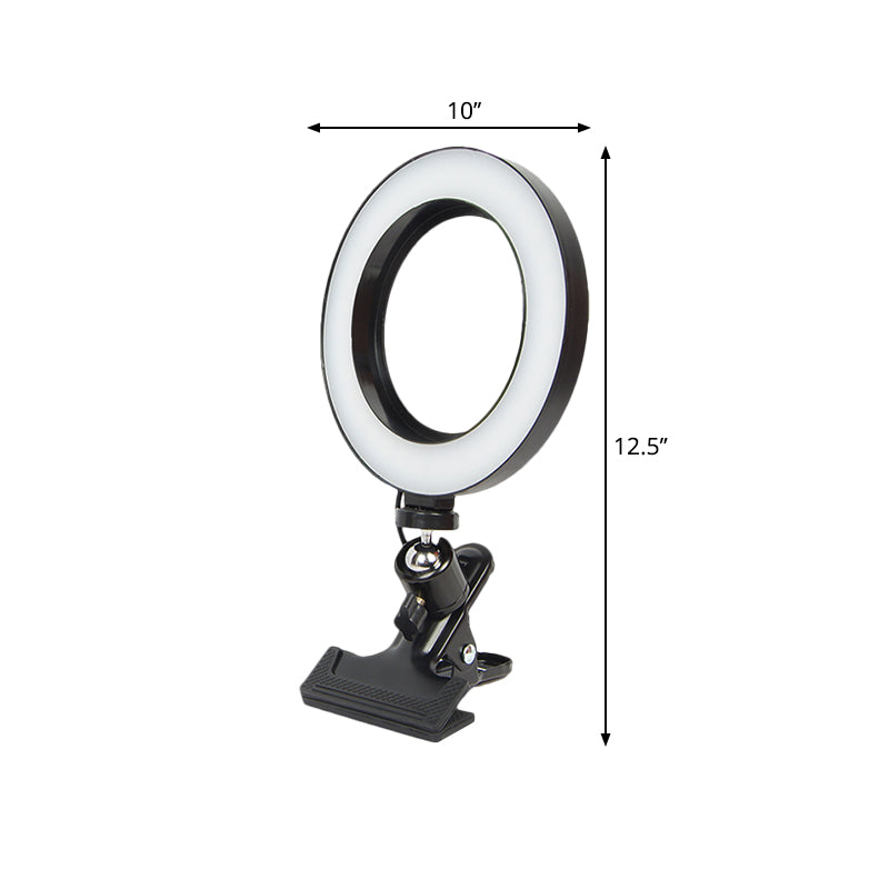Mobile Phone Support LED Portable Mirror Light Minimalist Black Clip on Fill Flush Lamp with Circle Metal Shade Clearhalo 'Cast Iron' 'Glass' 'Industrial' 'Modern wall lights' 'Modern' 'Tiffany' 'Traditional wall lights' 'Vanity Lights' 'Wall Lights' Lighting' 1781923