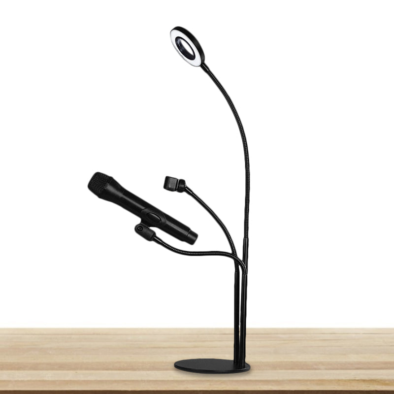 Metal Circular Vanity Light Contemporary Black Finish USB LED Fill Lighting with Mobile Phone Support Design Clearhalo 'Cast Iron' 'Glass' 'Industrial' 'Modern wall lights' 'Modern' 'Tiffany' 'Traditional wall lights' 'Vanity Lights' 'Wall Lights' Lighting' 1781925