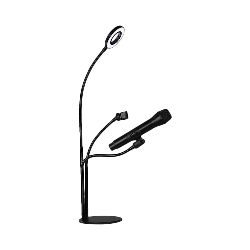 Metal Circular Vanity Light Contemporary Black Finish USB LED Fill Lighting with Mobile Phone Support Design Clearhalo 'Cast Iron' 'Glass' 'Industrial' 'Modern wall lights' 'Modern' 'Tiffany' 'Traditional wall lights' 'Vanity Lights' 'Wall Lights' Lighting' 1781926