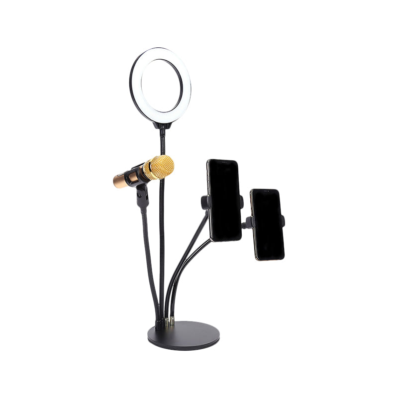 Black Circle Mirror Lighting Modernist Metal LED Fill-in Flash Lighting with USB Port Clearhalo 'Cast Iron' 'Glass' 'Industrial' 'Modern wall lights' 'Modern' 'Tiffany' 'Traditional wall lights' 'Vanity Lights' 'Wall Lights' Lighting' 1781930