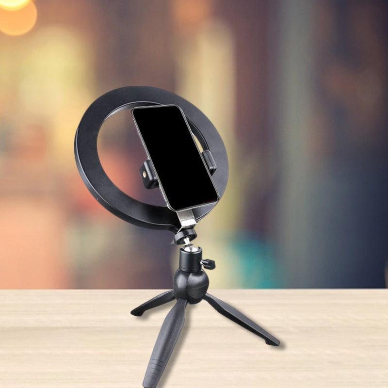 Phone Holder LED Vanity Light Minimalist Black Tripod Fill-in Flash Lighting with Round Metal Shade Clearhalo 'Cast Iron' 'Glass' 'Industrial' 'Modern wall lights' 'Modern' 'Tiffany' 'Traditional wall lights' 'Vanity Lights' 'Wall Lights' Lighting' 1781933