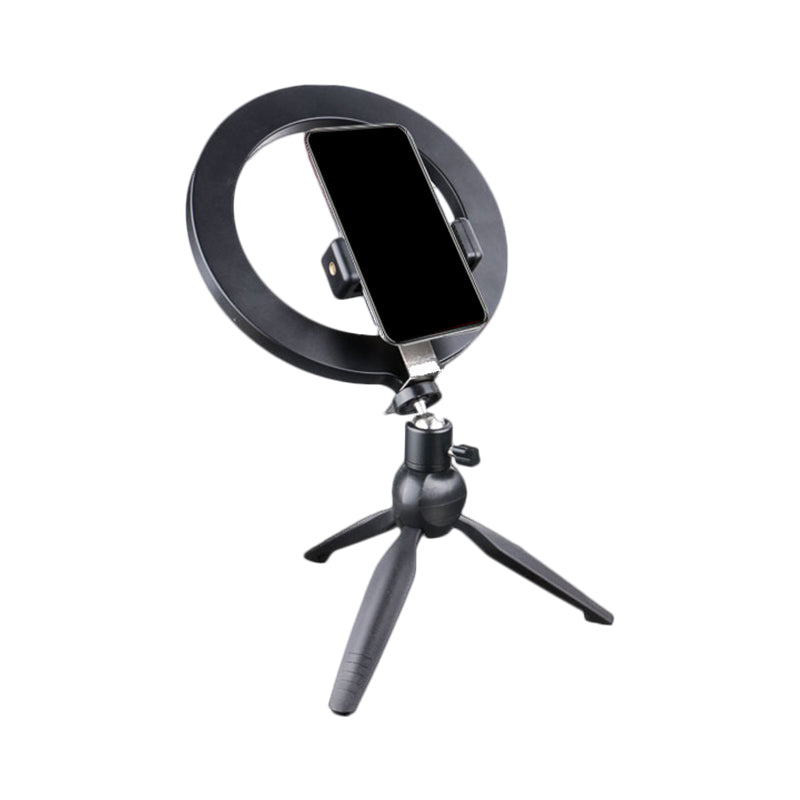Phone Holder LED Vanity Light Minimalist Black Tripod Fill-in Flash Lighting with Round Metal Shade Clearhalo 'Cast Iron' 'Glass' 'Industrial' 'Modern wall lights' 'Modern' 'Tiffany' 'Traditional wall lights' 'Vanity Lights' 'Wall Lights' Lighting' 1781934