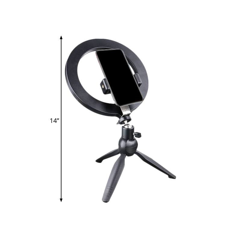 Phone Holder LED Vanity Light Minimalist Black Tripod Fill-in Flash Lighting with Round Metal Shade Clearhalo 'Cast Iron' 'Glass' 'Industrial' 'Modern wall lights' 'Modern' 'Tiffany' 'Traditional wall lights' 'Vanity Lights' 'Wall Lights' Lighting' 1781935