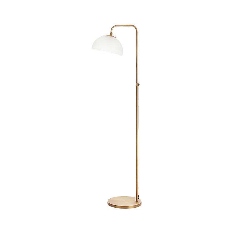 Domed Opal Glass Floor Lamp Contemporary 1-Bulb Brass Finish Floor Reading Lighting for Living Room Clearhalo 'Floor Lamps' 'Lamps' Lighting' 1781938