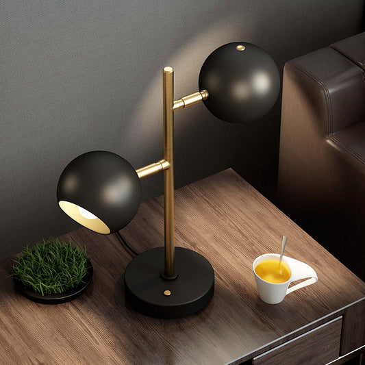 Black Spherical Table Light Modern Style 2 Heads Metal Night Lighting for Bedroom Clearhalo 'Lamps' 'Table Lamps' Lighting' 1781970