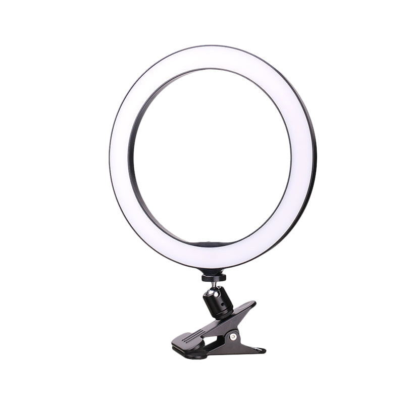 Contemporary Circle Clip on Vanity Light Metal Mobile Phone Holder Portable LED Fill Lamp in Black, 6"/8" Dia Clearhalo 'Cast Iron' 'Glass' 'Industrial' 'Modern wall lights' 'Modern' 'Tiffany' 'Traditional wall lights' 'Vanity Lights' 'Wall Lights' Lighting' 1781975