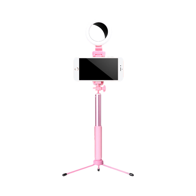 Modernist LED Mirror Lighting Pink Circle USB Fill Lamp with Metallic Shade, Mobile Phone Holder Design Pink USB Clearhalo 'Cast Iron' 'Glass' 'Industrial' 'Modern wall lights' 'Modern' 'Tiffany' 'Traditional wall lights' 'Vanity Lights' 'Wall Lights' Lighting' 1782012