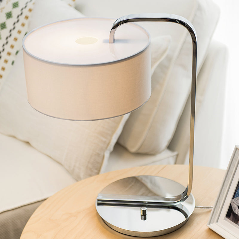 Simplicity 1-Bulb Nightstand Light Black/White Cylinder Night Table Lamp with Fabric Shade for Bedside Clearhalo 'Lamps' 'Table Lamps' Lighting' 1782044