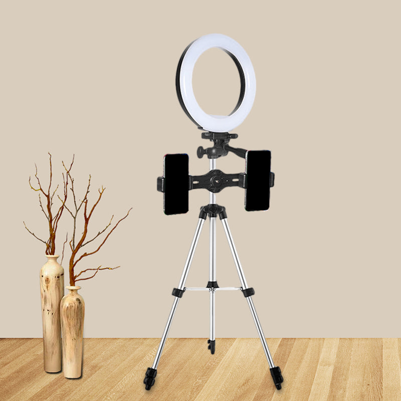 Circle Metallic Vanity Lighting Modern Style Black USB LED Fill Flash Light with Tripod Design Clearhalo 'Cast Iron' 'Glass' 'Industrial' 'Modern wall lights' 'Modern' 'Tiffany' 'Traditional wall lights' 'Vanity Lights' 'Wall Lights' Lighting' 1782054