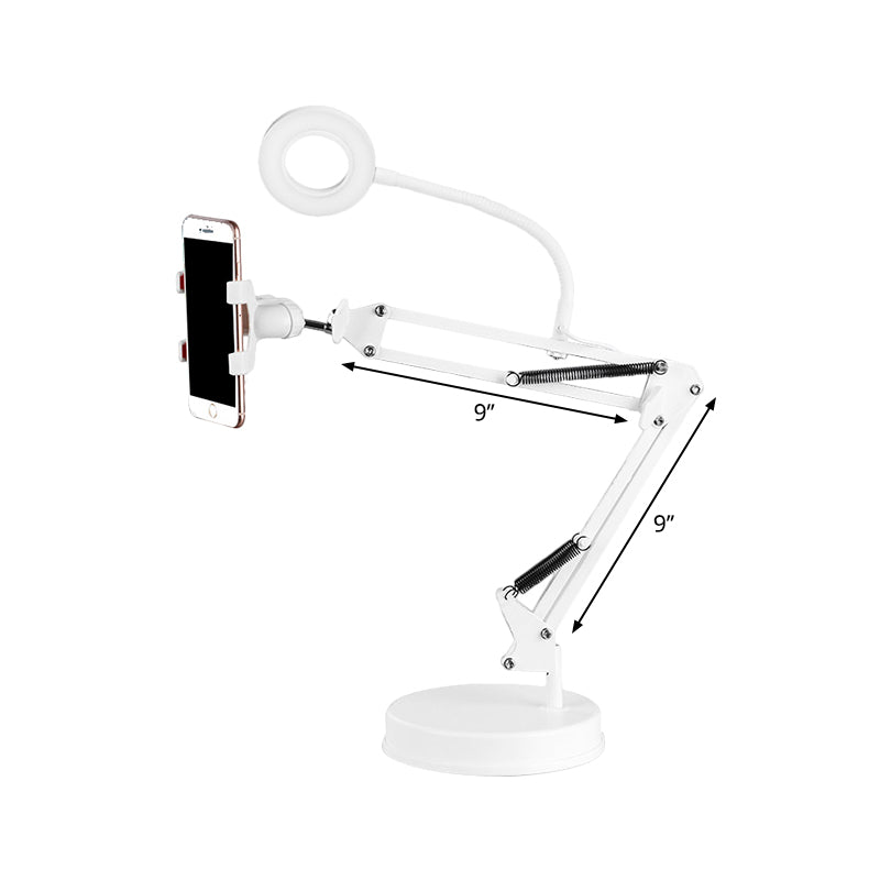 Modern Circle Vanity Lighting Ideas Metal Mobile Phone Support LED Fill Flush Lamp in White with Extendable Arm Clearhalo 'Cast Iron' 'Glass' 'Industrial' 'Modern wall lights' 'Modern' 'Tiffany' 'Traditional wall lights' 'Vanity Lights' 'Wall Lights' Lighting' 1782069