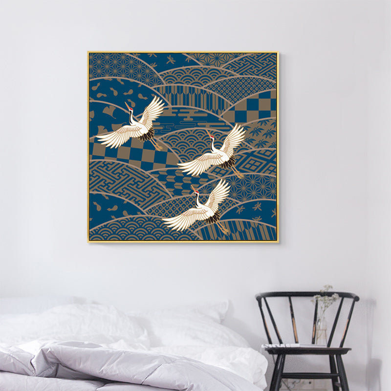 Chinese Red-Crowned Crane Canvas Print Dark Color Sitting Room Wall Art, Textured - Clearhalo - 'Arts' - 'Canvas Art' - 1782122