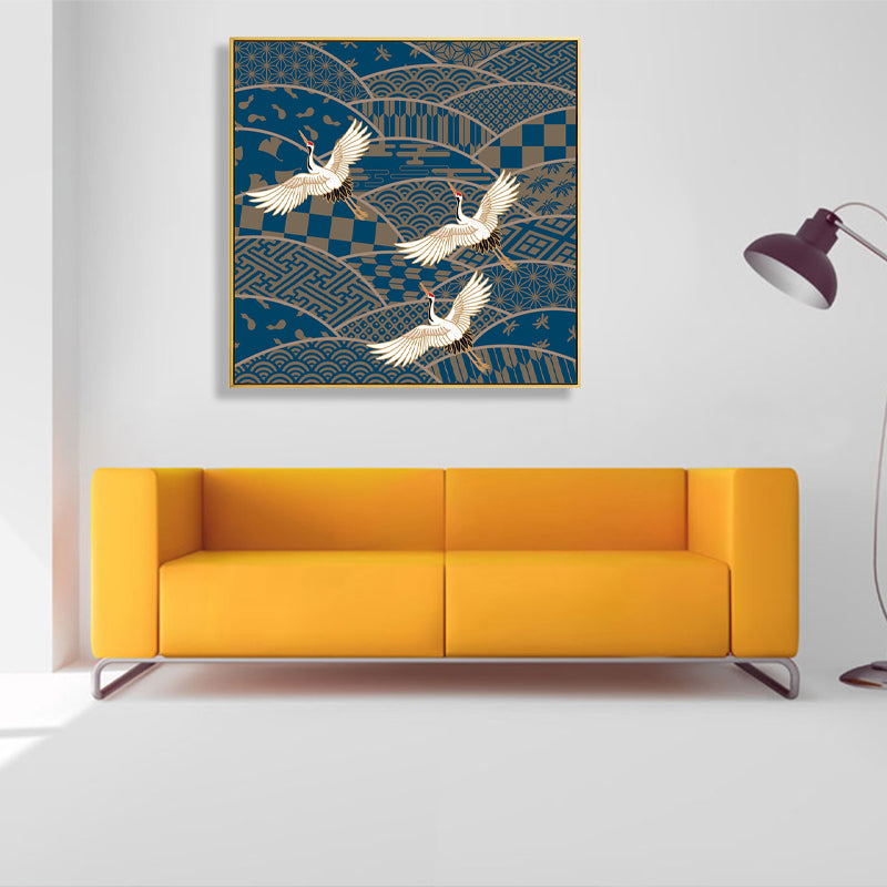 Chinese Red-Crowned Crane Canvas Print Dark Color Sitting Room Wall Art, Textured Clearhalo 'Arts' 'Canvas Art' 1782123