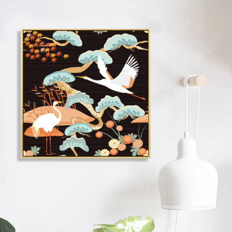 Chinese Red-Crowned Crane Canvas Print Dark Color Sitting Room Wall Art, Textured Clearhalo 'Arts' 'Canvas Art' 1782129