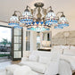 Cone Ceiling Chandelier 7/9 Lights Stained Glass Tiffany Pendant Lamp in Blue Clearhalo 'Ceiling Lights' 'Chandeliers' 'Industrial' 'Middle Century Chandeliers' 'Tiffany Chandeliers' 'Tiffany close to ceiling' 'Tiffany' Lighting' 178216