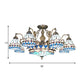 Cone Ceiling Chandelier 7/9 Lights Stained Glass Tiffany Pendant Lamp in Blue Clearhalo 'Ceiling Lights' 'Chandeliers' 'Industrial' 'Middle Century Chandeliers' 'Tiffany Chandeliers' 'Tiffany close to ceiling' 'Tiffany' Lighting' 178218
