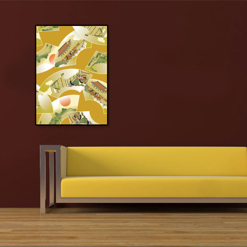 Illustration Chinese Ancient House Art Print Canvas Textured Soft Color Wall Decor Clearhalo 'Arts' 'Canvas Art' 1782180