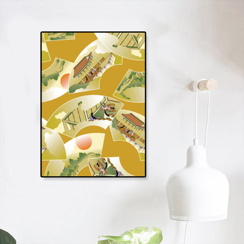 Illustration Chinese Ancient House Art Print Canvas Textured Soft Color Wall Decor Clearhalo 'Arts' 'Canvas Art' 1782181