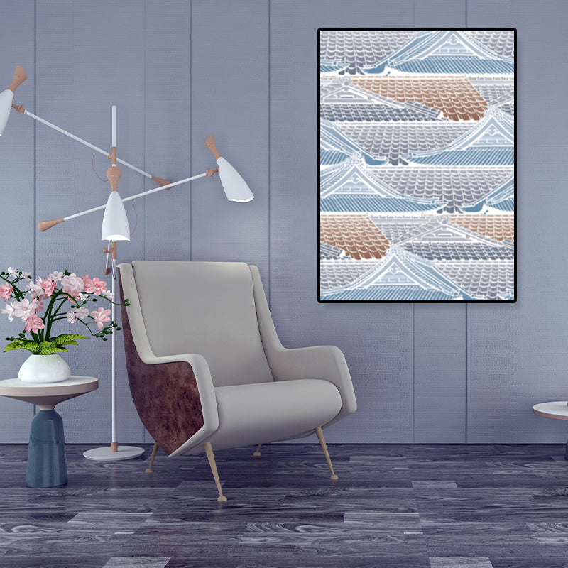 Illustration Chinese Ancient House Art Print Canvas Textured Soft Color Wall Decor Clearhalo 'Arts' 'Canvas Art' 1782187