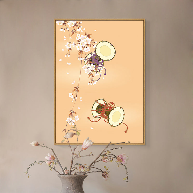 Hand Drum Kotsuzumi Canvas Wall Art Soft Color Japanese Wall Decor for Dining Room Orange Clearhalo 'Arts' 'Canvas Art' 1782190
