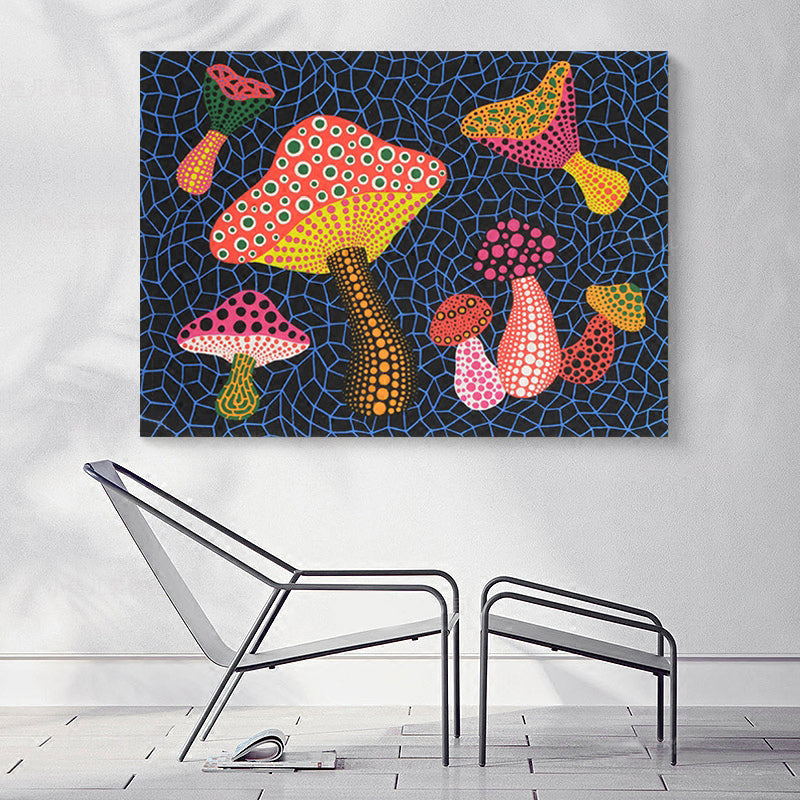 Pop Art Mushroom Canvas Print Dark Blue Textured Wall Decoration for Living Room Blue Clearhalo 'Arts' 'Canvas Art' 1782208
