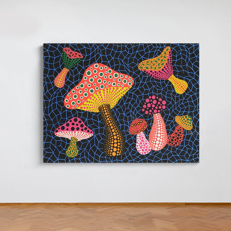 Pop Art Mushroom Canvas Print Dark Blue Textured Wall Decoration for Living Room Clearhalo 'Arts' 'Canvas Art' 1782210